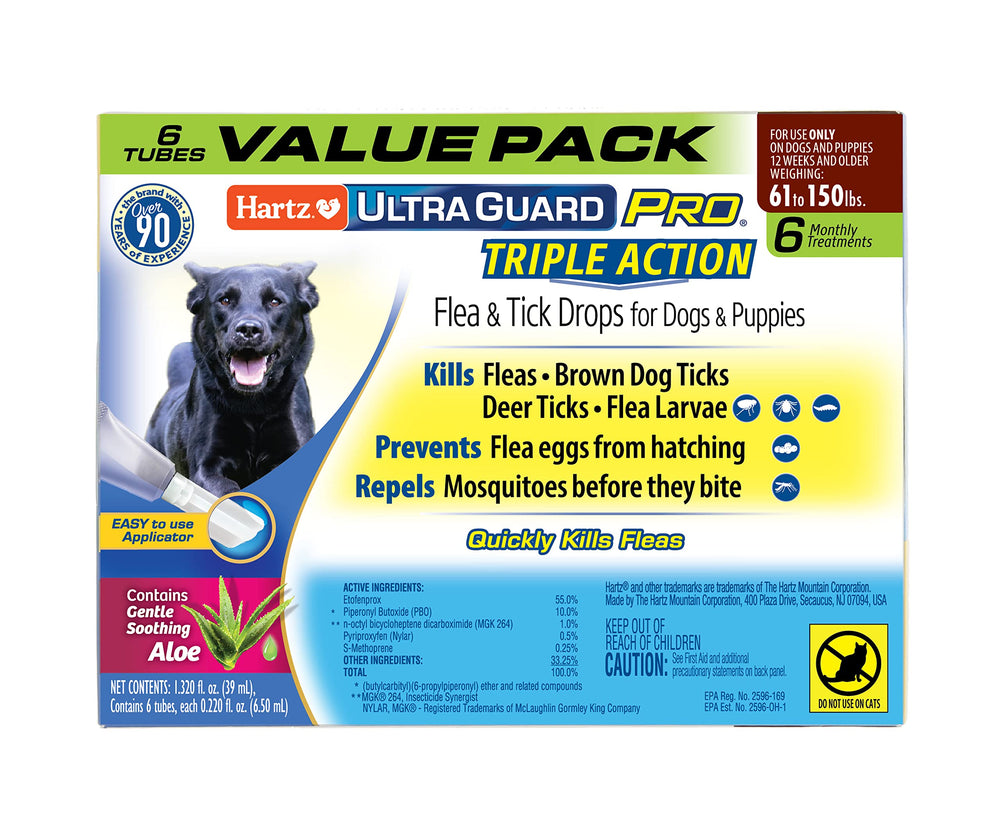 Hartz UltraGuard Pro bottle and label showing flea and tick protection.