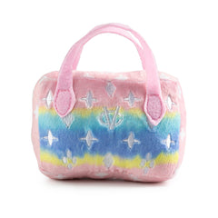 Haute Diggity Dog handbag embroidery detail, close-up highlighting durable plush texture.