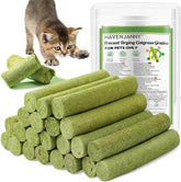 HavenJanny 100g cat grass teething stick close-up showing texture and appeal for dental care and hairball support