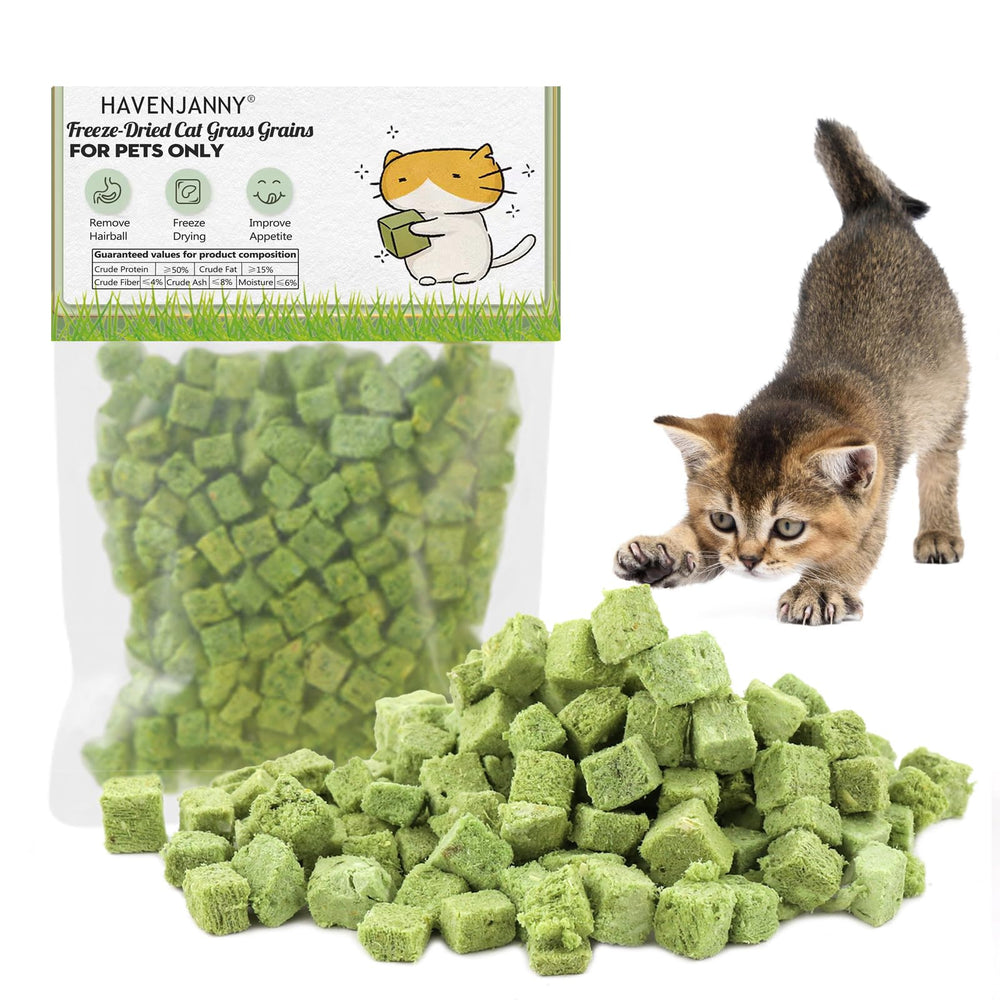 HavenJanny cat grass treats packaging highlights freeze-dried formula