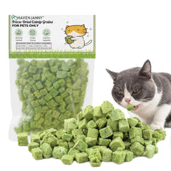 HavenJanny freeze-dried cat grass snacks in bite-sized pieces for easy feeding.