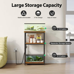 HavenlyYouth three-tier stand with adjustable shelves for flexible tank storage.