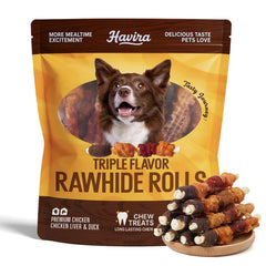 Havira triple flavor chew sticks for small dogs support training focus.