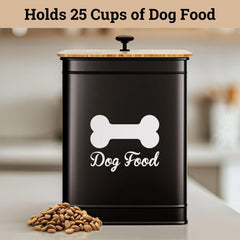 HB Design Co. bamboo lid detail on dog food container for sealed storage.