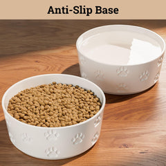 HB Design Co bowls with paw-print decor for a stylish feed area