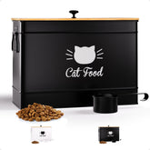 HB Design Co cat food container with scoop and airtight lid keeps kibble fresh.