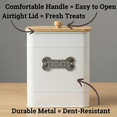 HB Design Co. 6x8 inch canister on the counter for quick treat access.