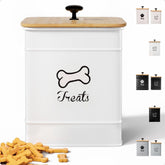 HB Design Co. dog treat container on counter with airtight bamboo lid for freshness