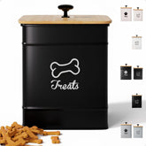 HB Design Co. dog treat container with airtight lid for freshness.