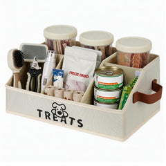 Hbazzor dog treat container beige outside view, keeps treats organized.