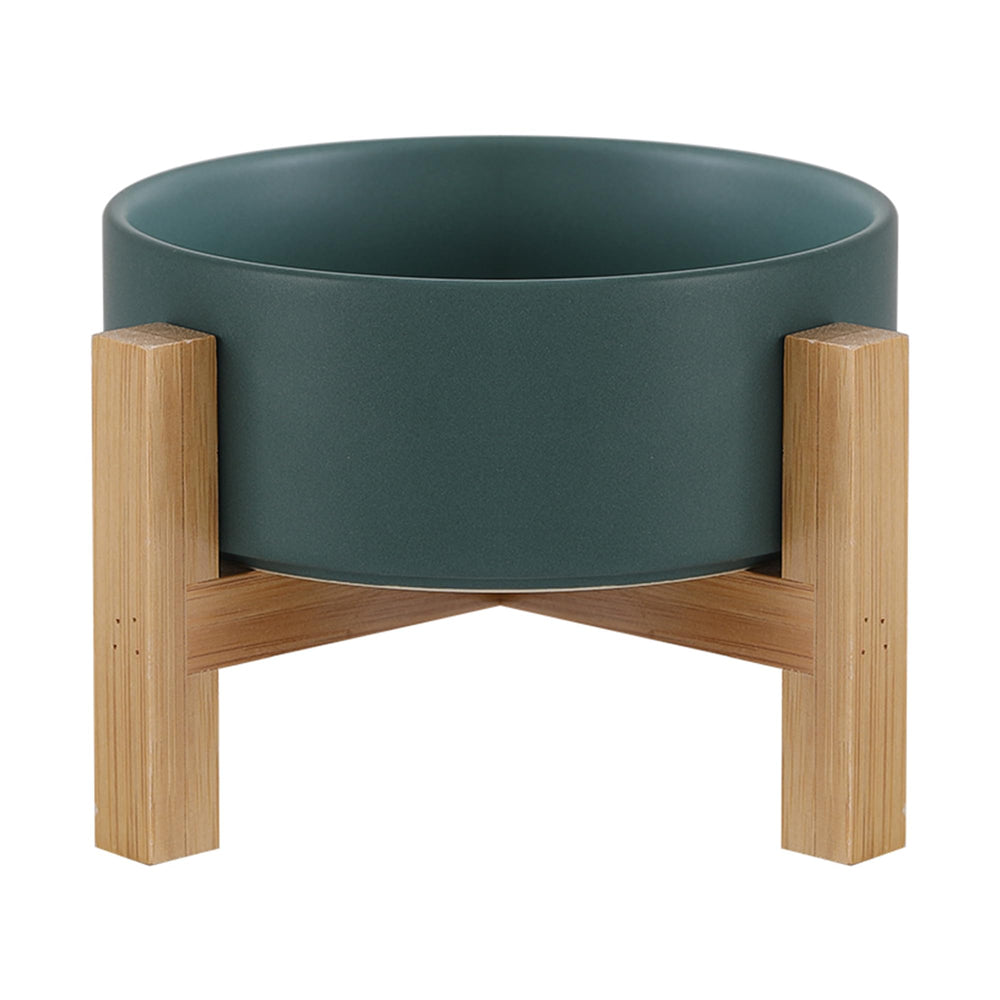 HCHLQLZ raised ceramic cat bowl with bamboo stand promotes comfortable feeding.