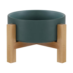 HCHLQLZ raised ceramic cat bowl with bamboo stand promotes comfortable feeding.