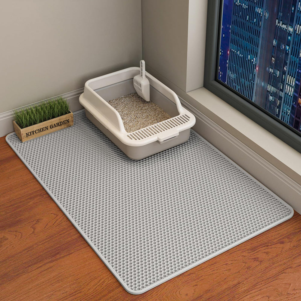 HCY&WLD cat litter mat showcasing concealed double structure captures paw litter.