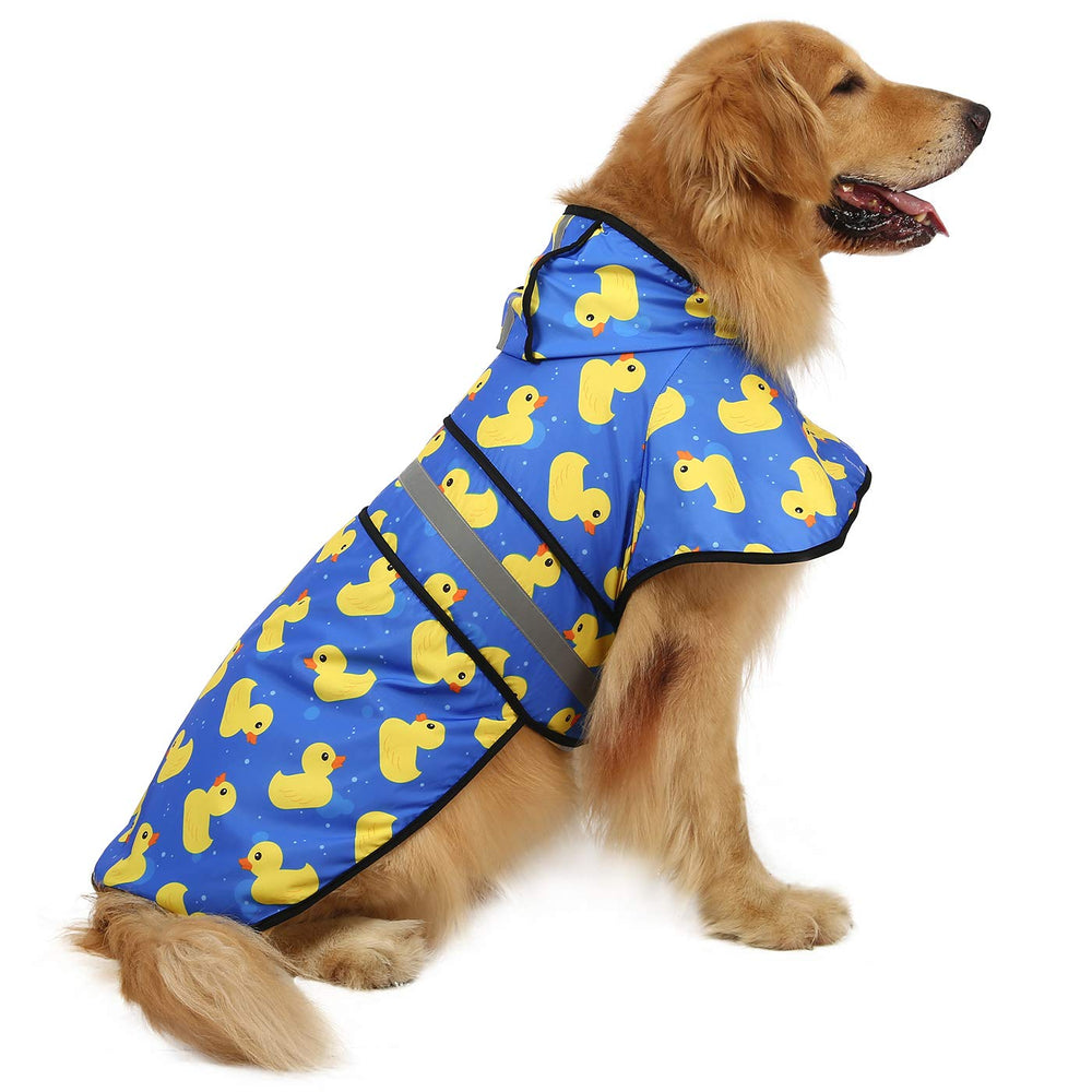 HDE dog raincoat jacket with reflective hood for safer night walks.