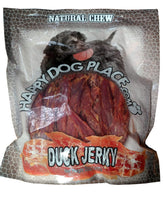 HDP Duck Jerky Strips packaging highlights natural ingredients and lean protein.