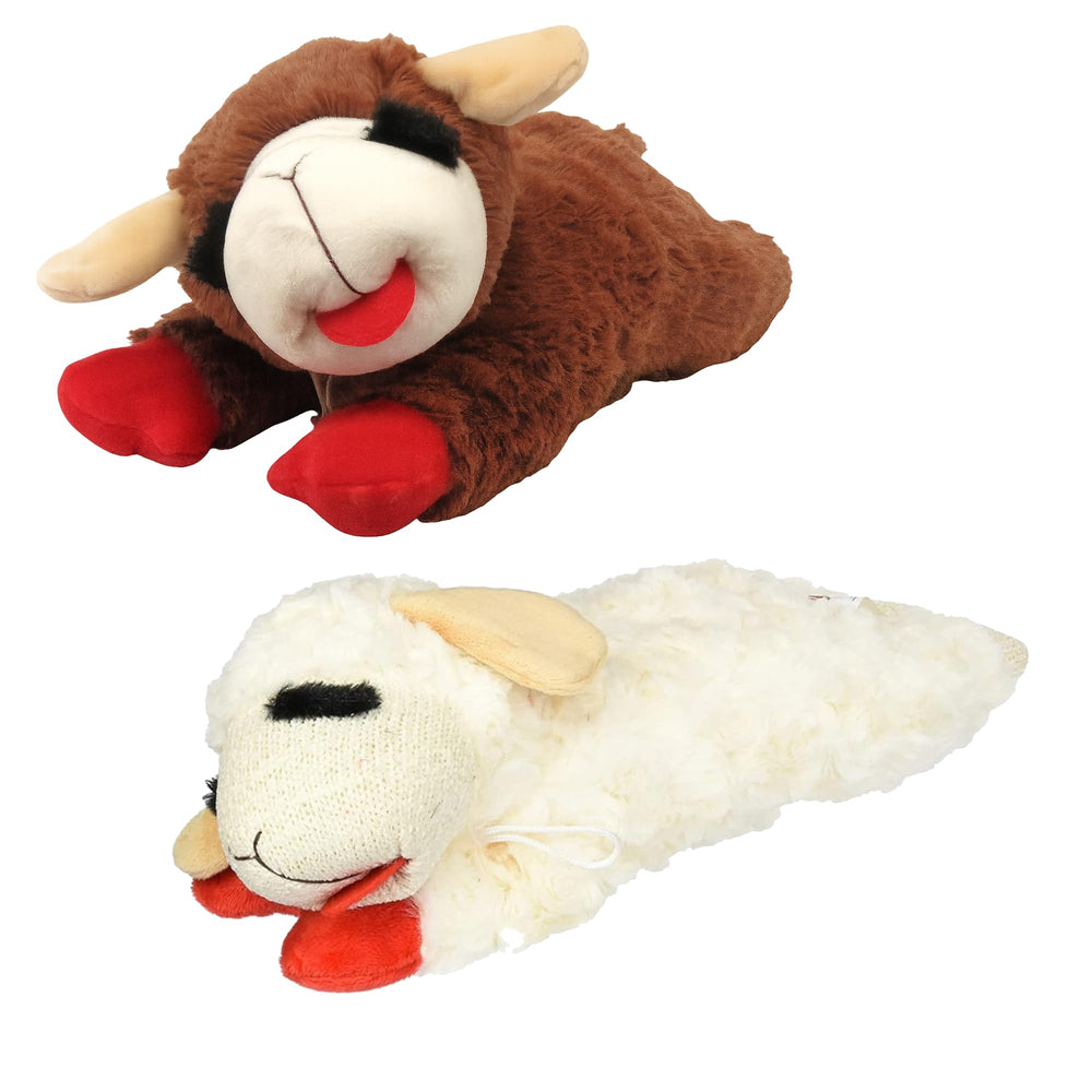 HDP Lambchop brown-white 10in squeaker toy for interactive play and cuddling.