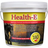 Health-E Vitamin E supplement bottle for horses supports daily antioxidant nutrition.