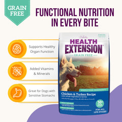 Health Extension 30-plus superfoods blend with turmeric and berries for natural wellness.