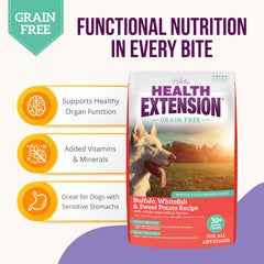 Health Extension 30-plus superfoods pack featuring turmeric, berries, and coconut oil benefits.