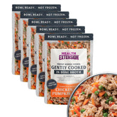 Health Extension Gently Cooked Chicken & Pumpkin dog food pouch stack for easy, shelf-stable meals