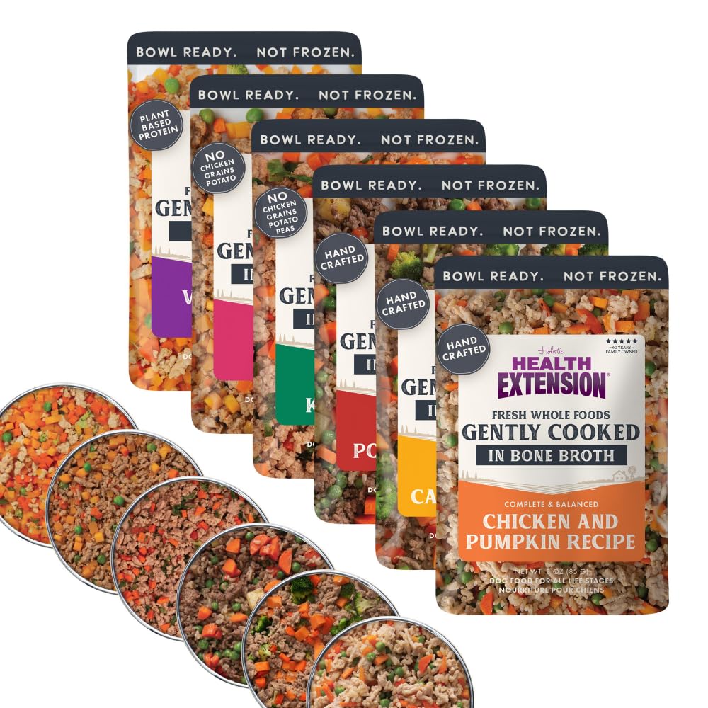 Health Extension Gently Cooked pouch poured into a bowl for easy, home-style meals.