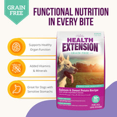 Health Extension ingredients like salmon and sweet potato highlighted.