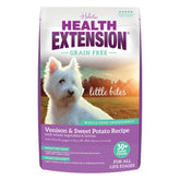 Health Extension Little Bites venison-sweet-potato kibble close-up for small mouths.