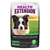 Health Extension Original Chicken and Brown Rice bag front, 40 lb packaging for steady dog meals.