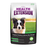 Health Extension Original chicken brown rice bag front highlights quality protein and complete nutrition