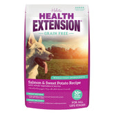 Health Extension salmon-sweet-potato dry dog food in a bowl supports lean muscle.