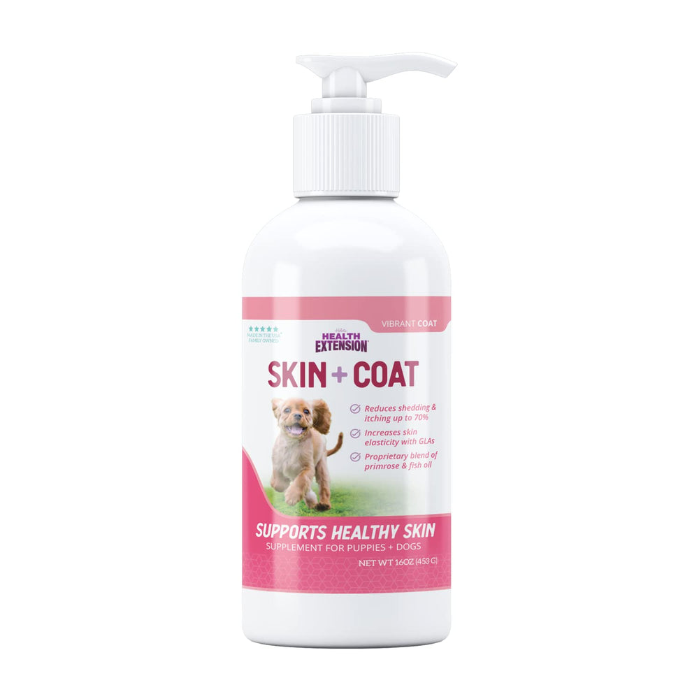 Health Extension Skin & Coat bottle with pump for easy daily dosing.