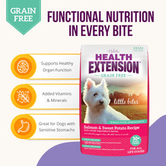 Health Extension small-breed pieces close-up, gentle texture for tiny mouths.