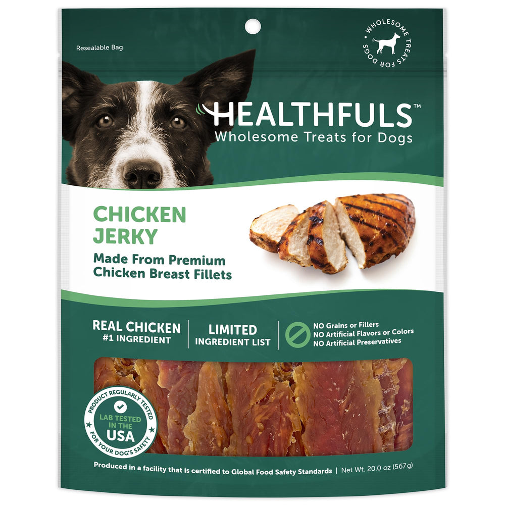 Healthfuls Wag Tails Jerky chicken tenders in a savory treat for dogs