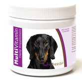 Healthy Breeds Dachshund multi-vitamin soft chews bottle supports overall health.