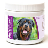 Healthy Breeds Rottweiler Multi-Vitamin Soft Chews bottle front highlighting convenient daily nutrition.