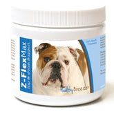 Healthy Breeds Z-Flex Max bottle pour showing easy serving and joint support for dogs