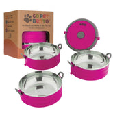 Healthy Human Travel Pet Bento Bowls pink set shows a compact travel solution for pets.