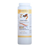 Healthy Paw Life Coat Silk Powder bottle demonstrates a clean, talc-free grooming solution.