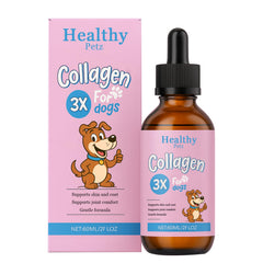 Healthy Petz Premium Liquid Collagen bottle with pump for easy daily dosing in dogs.