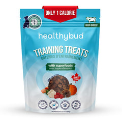 Healthybud mini dog training treats bag with beef liver bites for quick rewards.