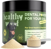 Healthy Woof dental powder bottle for easy at-home dog dental care