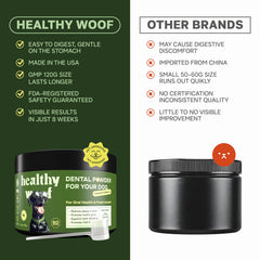 Healthy Woof tartar remover bottle image highlighting daily routine integration.