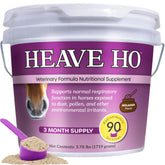 HEAVE HO bottle pour demonstrates easy daily dosing for equine respiratory support.
