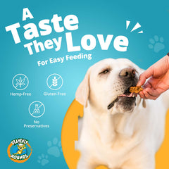 Label of Heavenly Hounds chews highlights natural ingredients and no hemp.