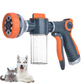 Hecurba dog-washing hose attachment showing 8-in-1 sprayer for quick baths.