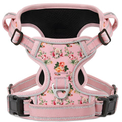 HEELE dog harness front view with flower-pink design for secure daily walks