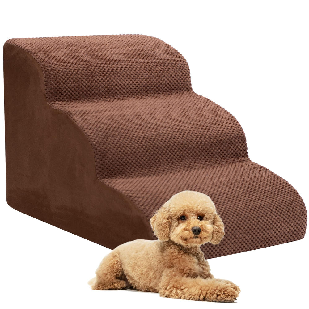 Heeyoo dog stairs with deeper and wider steps for small dogs' comfort and stability.