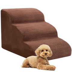 Heeyoo dog stairs with deeper and wider steps for small dogs' comfort and stability.