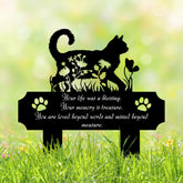 HEGANITS cat grave marker silhouette in a meadow, durable outdoor memorial.