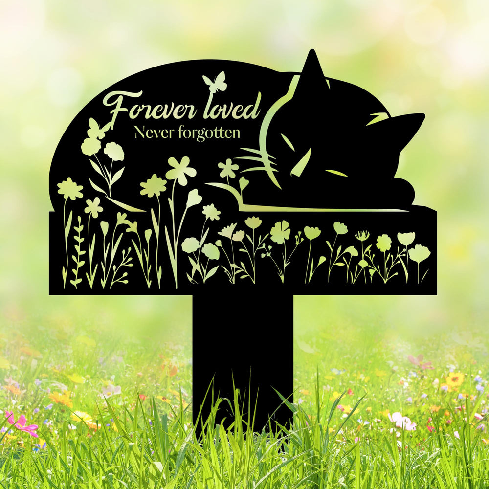 HEGANITS cat grave marker silhouette in meadow for serene outdoor remembrance.